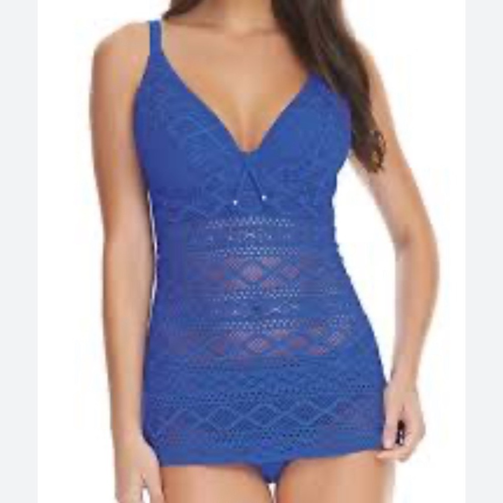 Freya sundance Crochet Padded Plunge Underwire  Tankini Swim Top NWT